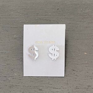 Dollar Sign Money Currency Humor Prosperity Silver Stainless Steel 1/2” Earrings